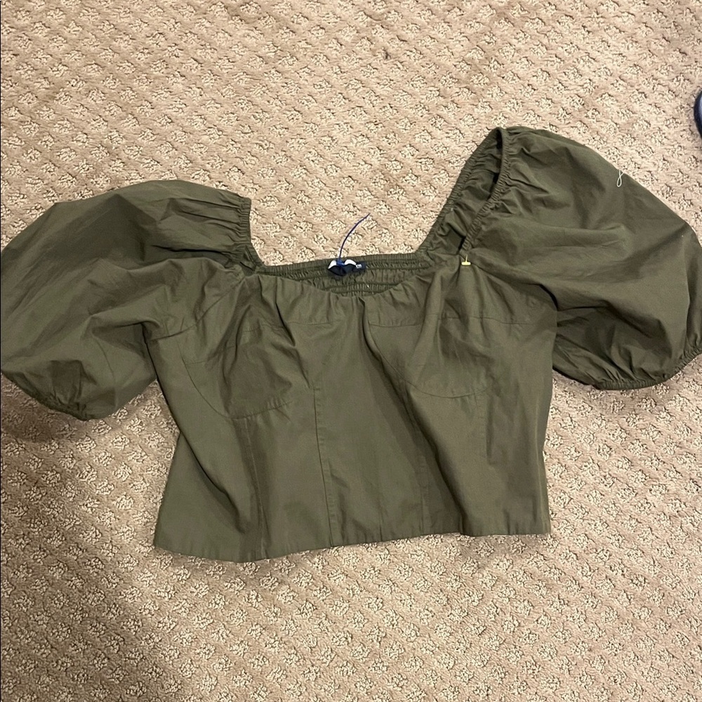 GAP XXL NWT fit XL Olive Green Puff Sleeve Top